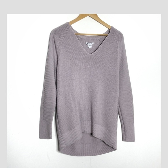 Athleta Hanover Sweater V-Neck Merino Wool Blend Lilac Purple Ribbed Sweater - Picture 2 of 15